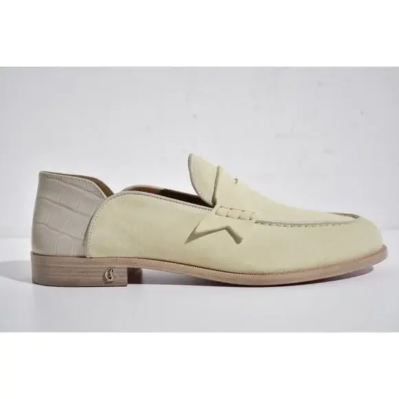 Christian Louboutin Penny No Back Flat Panna Cotta Beige Dress Loafer 43 10